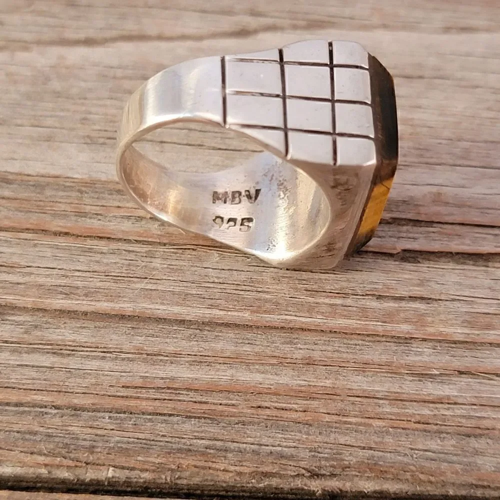 Vintage Sterling Beveled Tiger's Eye Rectangle Ring